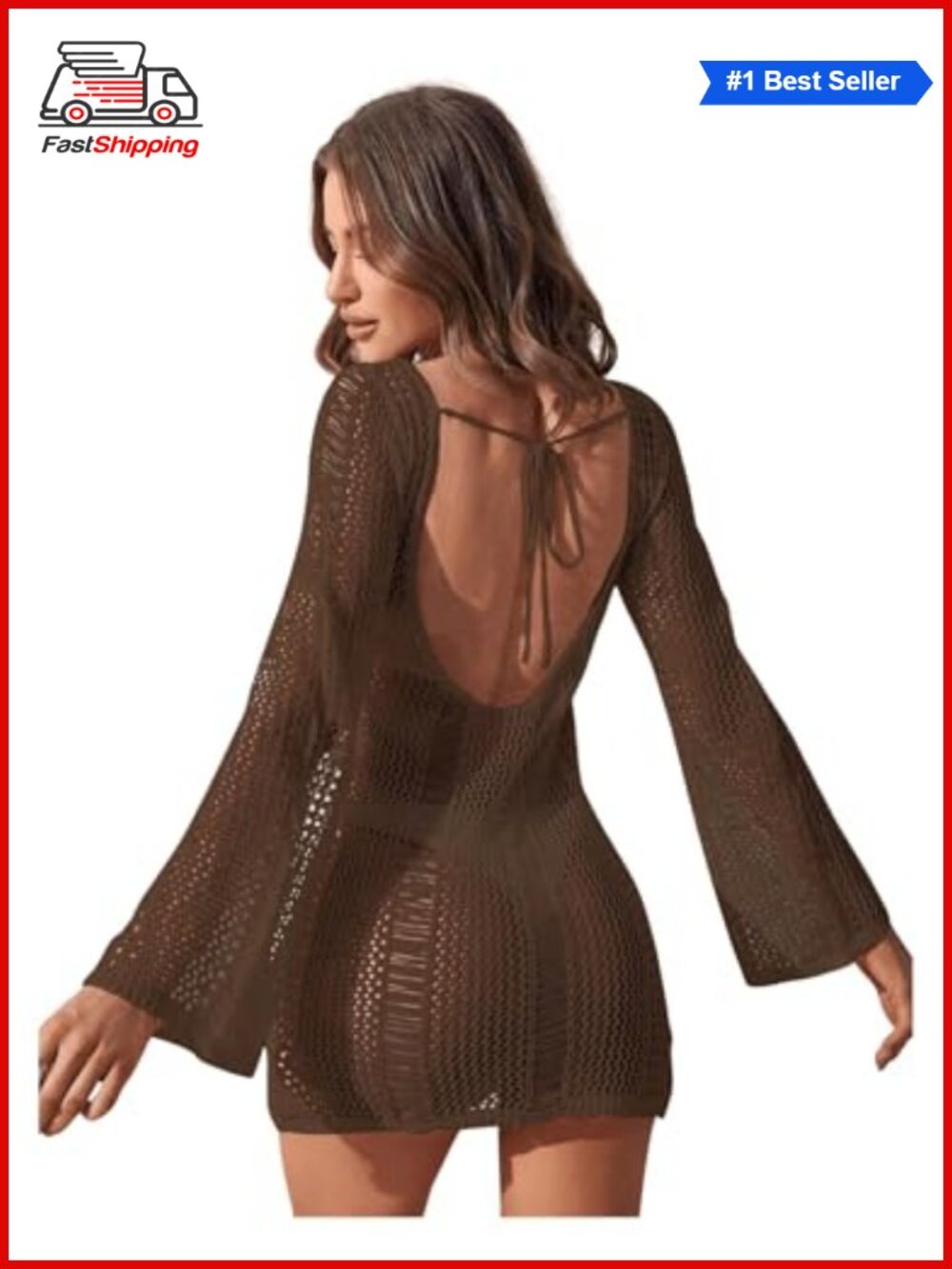 ✨ Floerns Crochet Cover Up Long Sleeve Hollow Out Bikini Swimsuit